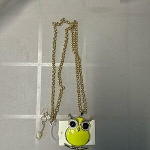 NEW Amrita Singh Yellow Austrian Crystal & Gold tone Owl Pendant Necklace